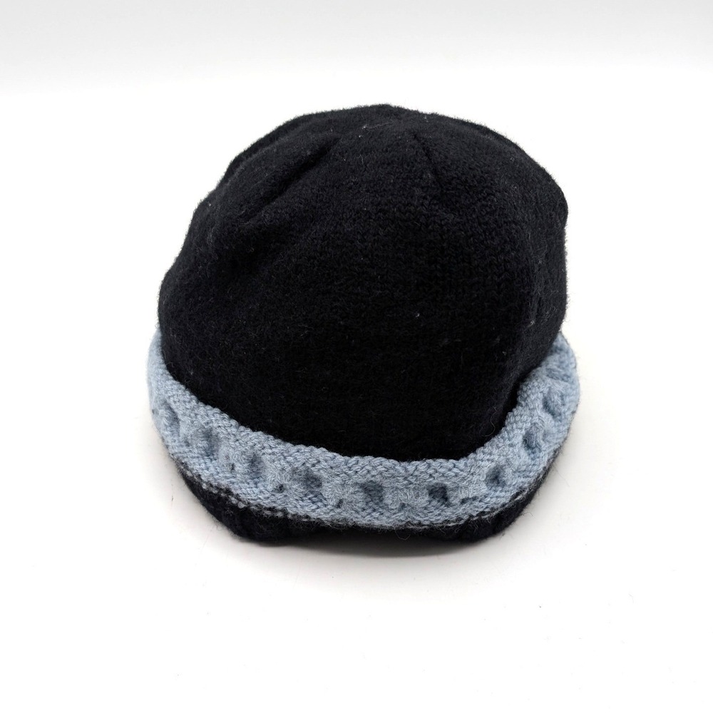 Wool Beanie Hat Black Light Blue Cable Knit Turtle Fur Canada Fleece Lined
